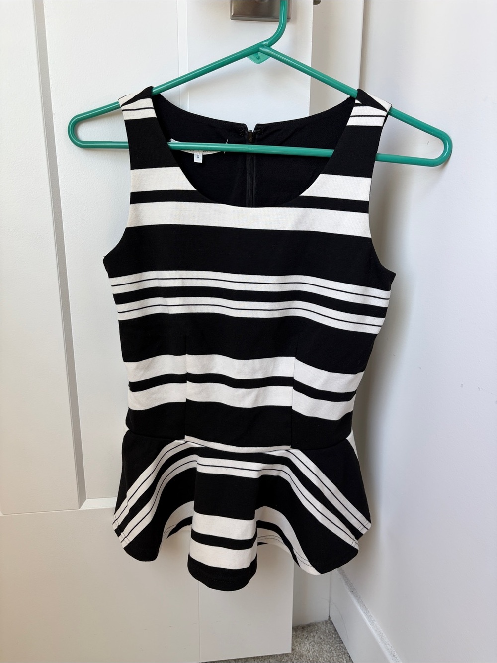 Violet & Claire Black and White Striped Peplum Tank